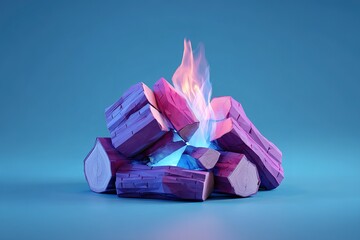 Poster - Colorful fire burning on stylized logs creates an enchanting atmosphere for a cozy gathering