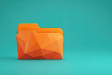 Poster - Bright orange geometric folder on a teal background provides a modern aesthetic for organization and storage needs