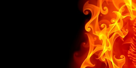Poster - Fiery orange swirls on the right edge against a stark black background creating contrast visually