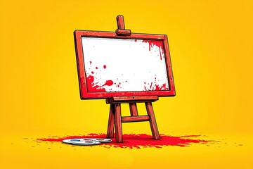Poster - Creative expression with a stark canvas stained by red paint on a vibrant yellow backdrop