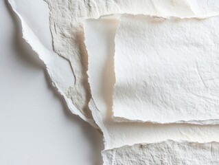 Poster - Abstract close-up of layered handmade paper with deckled edges in neutral tones studio shot overhead