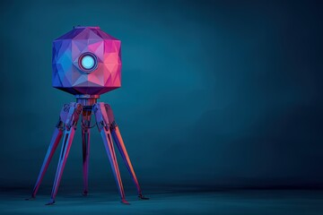 Poster - Futuristic geometric structure with colorful lighting in a dark environment