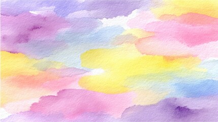 Fototapete - Watercolor Wash Painting of Pastel Colors in Abstract Cloud Shapes on Textured Paper Background