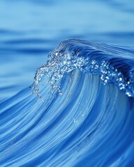 Poster - Blue ocean wave cresting close up with droplets and motion in a vertical format at eye level