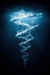 Poster - Bubbles Rising in Dark Blue Water Underwater Shot Abstract Nature Background Marine Environment Ocean View