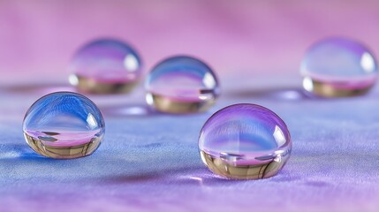 Poster - Macro Close-Up of Crystal Balls on Silky Fabric Surface Reflecting Light and Color, Abstract Still Life, Studio Shot, Soft Focus, Dreamy Aesthetic