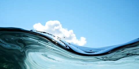 Poster - A close up view of water with a cloud in the background on a bright sunny day creating a serene scene