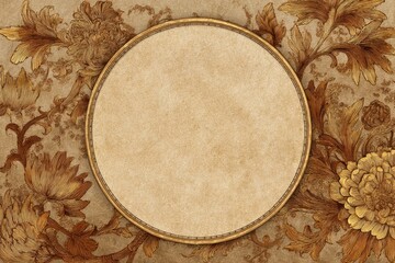 Poster - Ornate Floral Frame Background with Gold Accents and Circular Center for Text or Image Vintage Style