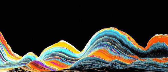 Fototapete - Abstract Colorful Landscape on Black Background, Digital Art, Modern Graphic Design, Artistic Rendering, Visual Texture