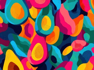 Poster - Vibrant Avocado Pattern Playful Abstract Design Bold Colors Seamless Repeat Background Modern Graphic Art