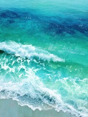 Poster - Aerial view of turquoise ocean waves crashing on sandy beach in summer sunlight, tropical paradise, coastal landscape, Florida