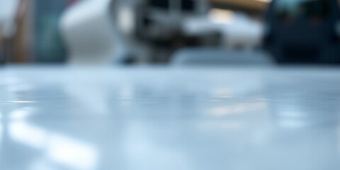 Poster - A blurred view of a white surface with indistinct shapes in the background, out of focus