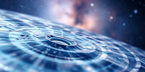 Poster - A close up of water ripples with a dark blue and purple background with stars in the distance