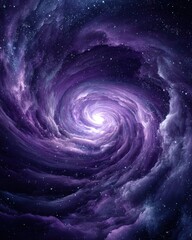 Poster - Swirling Galaxy Illustration of Cosmic Nebula and Stars in Deep Space with Purple Hues and Bright Center Light