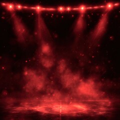 Canvas Print - red illuminated arena stage with spotlights and smoke effect, dramatic lighting, low angle perspecti