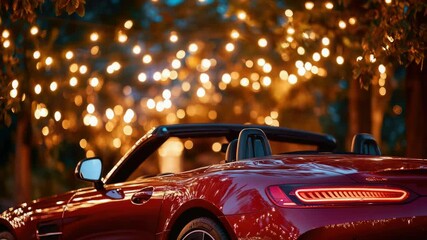 Poster - A sleek red sports car parked next to a tall tree, suitable for use in automotive or lifestyle photography