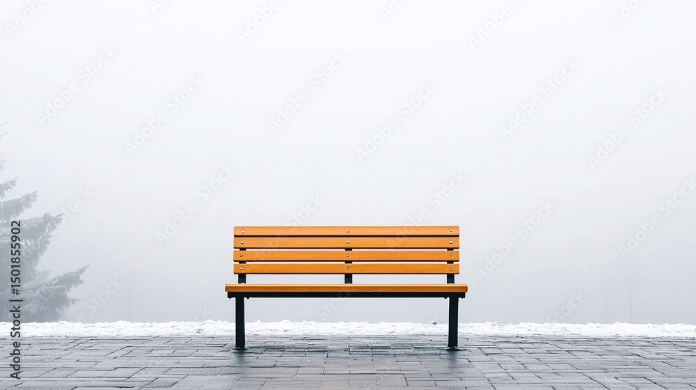 Wooden Bench in Snowy Landscape Stock Photo | Adobe Stock