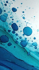 Poster - Abstract blue ink drop art on white paper close up view artistic fluid painting design modern creative background