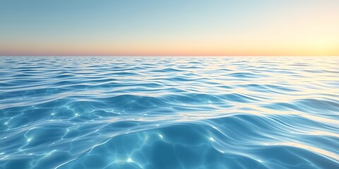 Poster - A serene ocean view with gentle waves under a soft gradient sky at sunset or sunrise time