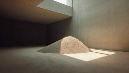 Poster - A room filled with a pile of sand, lit by natural light from the skylight above