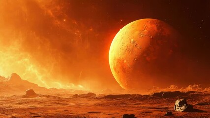 Poster - A stunning image of an orange planet with a bright red moon in the background, perfect for use in space-themed designs or projects