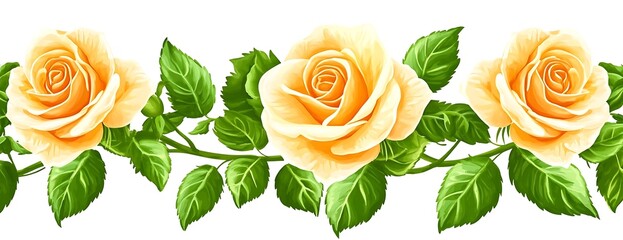 Wall Mural - Peach roses border, floral design