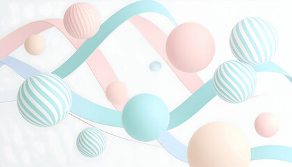 Wall Mural - pastel spheres and ribbons abstract 3d background