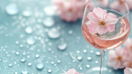 Poster - A close-up shot of a glass of wine with colorful flowers in the background