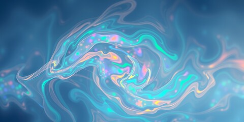 Poster - A swirling ethereal form with translucent textures and iridescent highlights on a blue backdrop