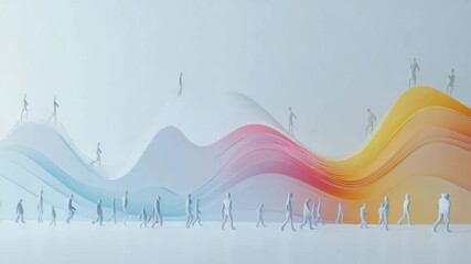 Poster - A group of people standing at the base of a mountain, enjoying the scenery