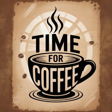 Rustic Coffee Time Sign with Elegant Cup and Steaming Aroma for Cozy Cafés and Homes.