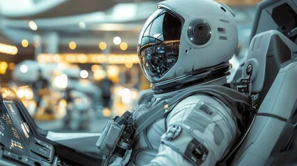 Aufkleber - Astronaut in space suit sits in spacecraft cabin