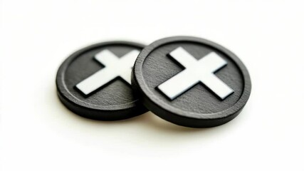 Aufkleber - Two minimalist black and white buttons featuring a cross symbol