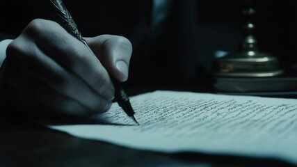 Poster - A person is writing on a piece of paper with a pen, focusing on the task at hand