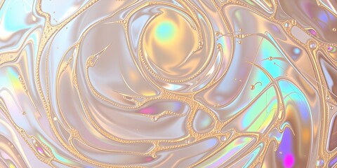 Poster - abstract iridescent swirl with gold accents creating a mesmerizing and fluid design pattern