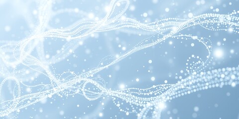 Poster - An abstract light blue background with curved lines and scattered bright white bokeh elements design