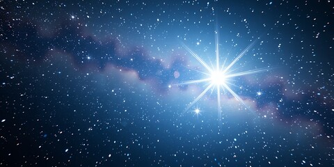 Poster - A bright star shining in a dark blue and purple starry night sky with many small stars around it