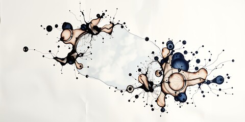Poster - Abstract ink blot art with black and blue ink forming a symmetrical organic shape on white paper