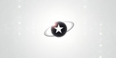Poster - A dark sphere with a white star inside and rings around it on a light background with sparkles