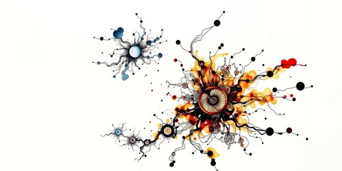 Poster - Abstract watercolor painting featuring interconnected dots and lines on a white background art piece