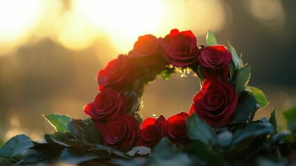 Poster - A detailed view of a beautiful wreath made of red roses, perfect for decorating special occasions or using as a symbol of love and appreciation