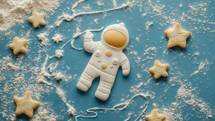 Poster - A cookie designed to look like an astronaut on a blue background