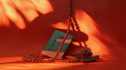 Poster - A rosary and an open book on a table, great for inspirational or educational content