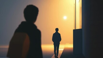 Aufkleber - A person stands in front of a building, great for use in architectural or urban landscape settings
