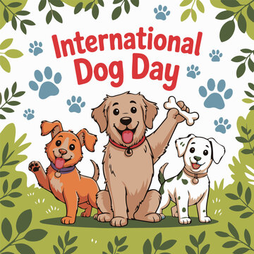 International Dog Day Poster – Cartoon Dogs & Paw Prints