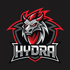 Poster - Vector illustration of a fierce hydra logo featuring a stylized dragon head with bold colors and sharp details, ideal for branding and graphic design projects