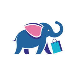 Aufkleber - Cute elephant holding a shopping bag illustrated in a playful vector style perfect for logos or clipart