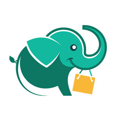 Aufkleber - Cute elephant holding a shopping bag illustrated in a playful vector style perfect for logos or clipart