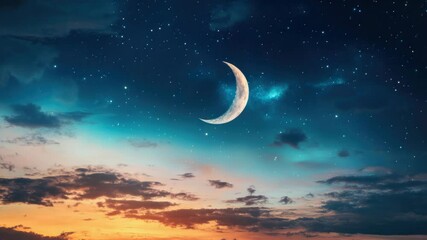 Poster - The moon shines brightly in the dark night sky