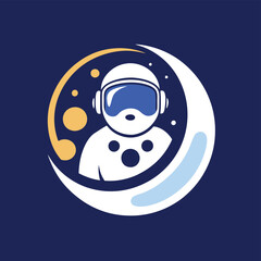 Poster - Cute animal astronaut logo design featuring a paw print in space with planets and stars on a dark background